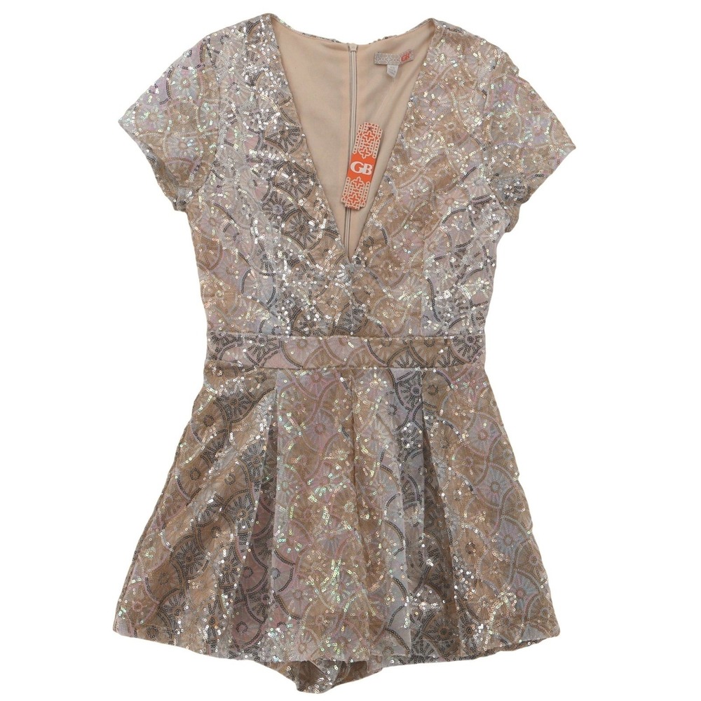 Gianni Bini Sequin Romper Womens Size XS Rose Gold Party Glam Showgirl Festival